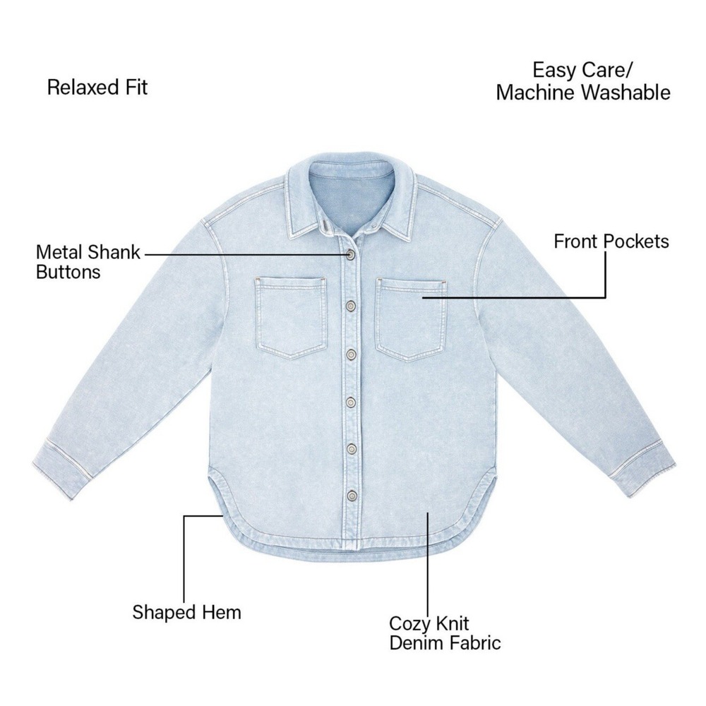 Members Mark Shirt Women Medium Blue Acid Wash Denim‎ Relaxed Soft Knit Button - Picture 4 of 14
